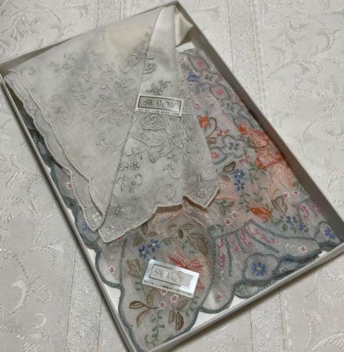 汕頭 SUWATOW スワトウ 高級手刺繍ハンカチ 2枚組 スワトー スワトウ